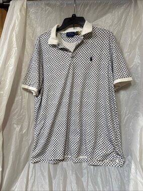 Polo by Ralph Lauren White & Navy Diamond-Print Polo size XL